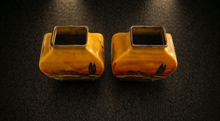 Stunning Pair Royal Doulton Vases Sunset Landscape Art Deco England Rare photo Home Decor