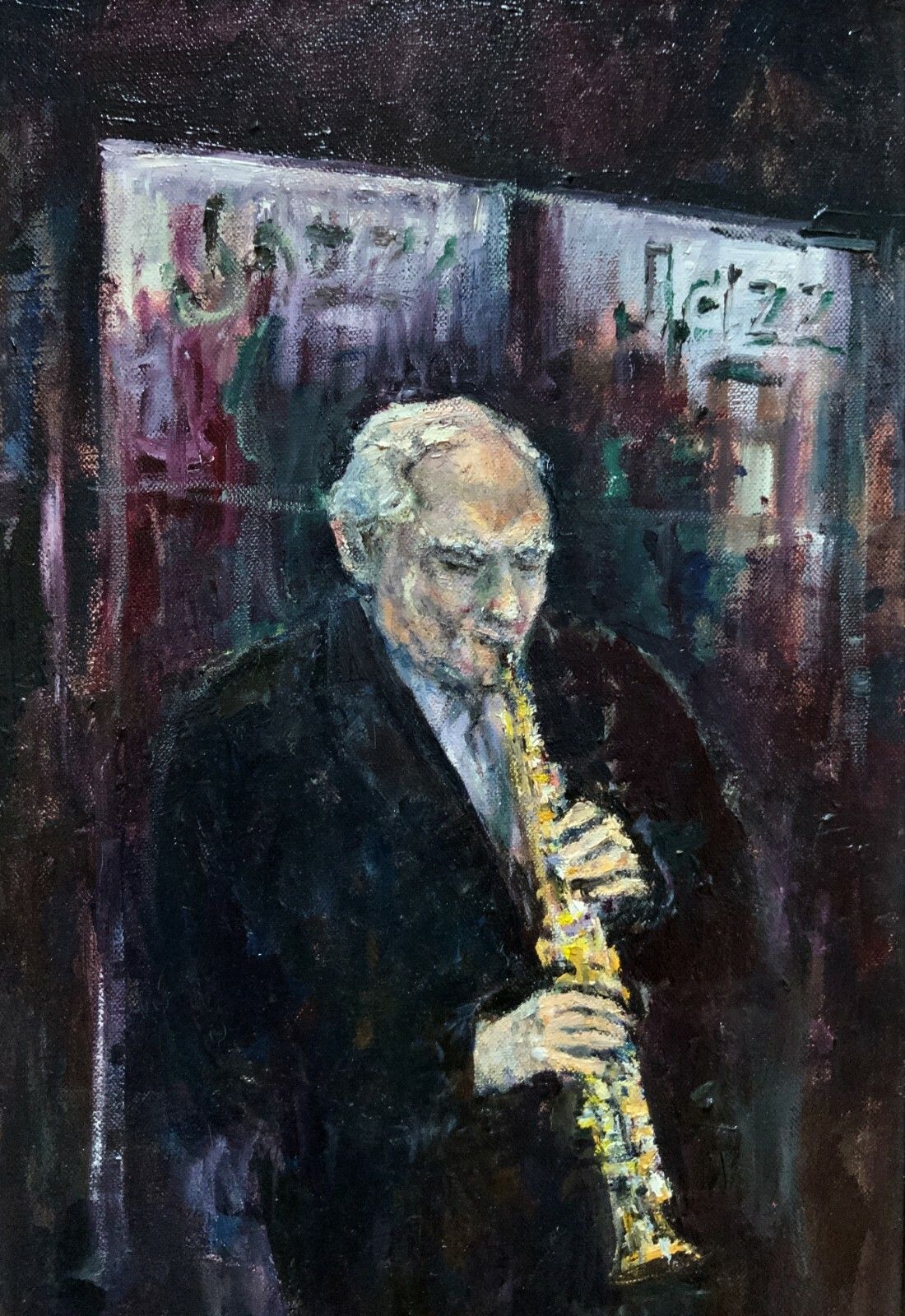 A Jazz Musician Original Contemporary Impressionist Oil Portrait Painting photo for sale
