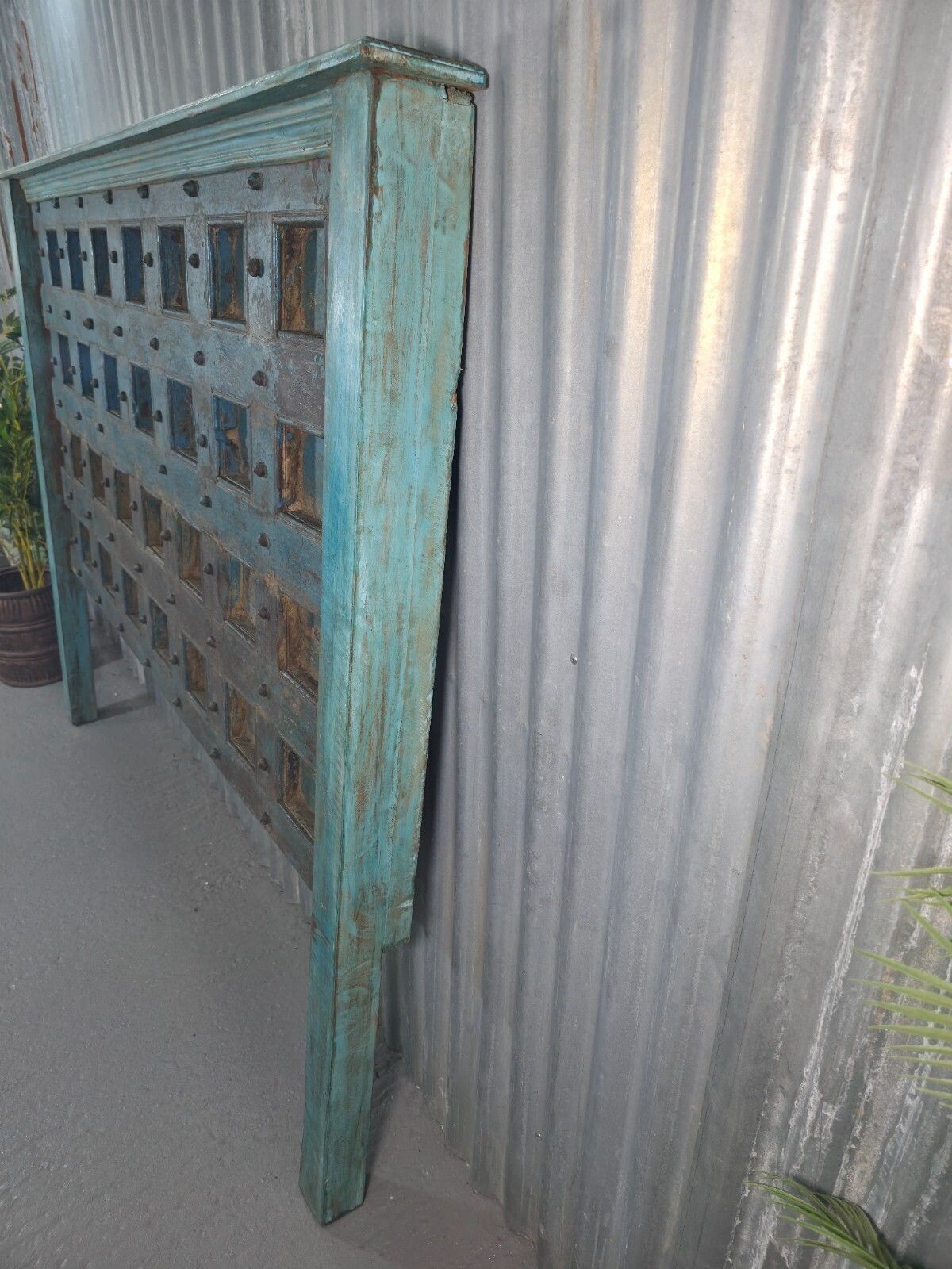 Antique Vintage Rustic Reclaimed Indian Wooden King Size Double Bed Headboard photo buy