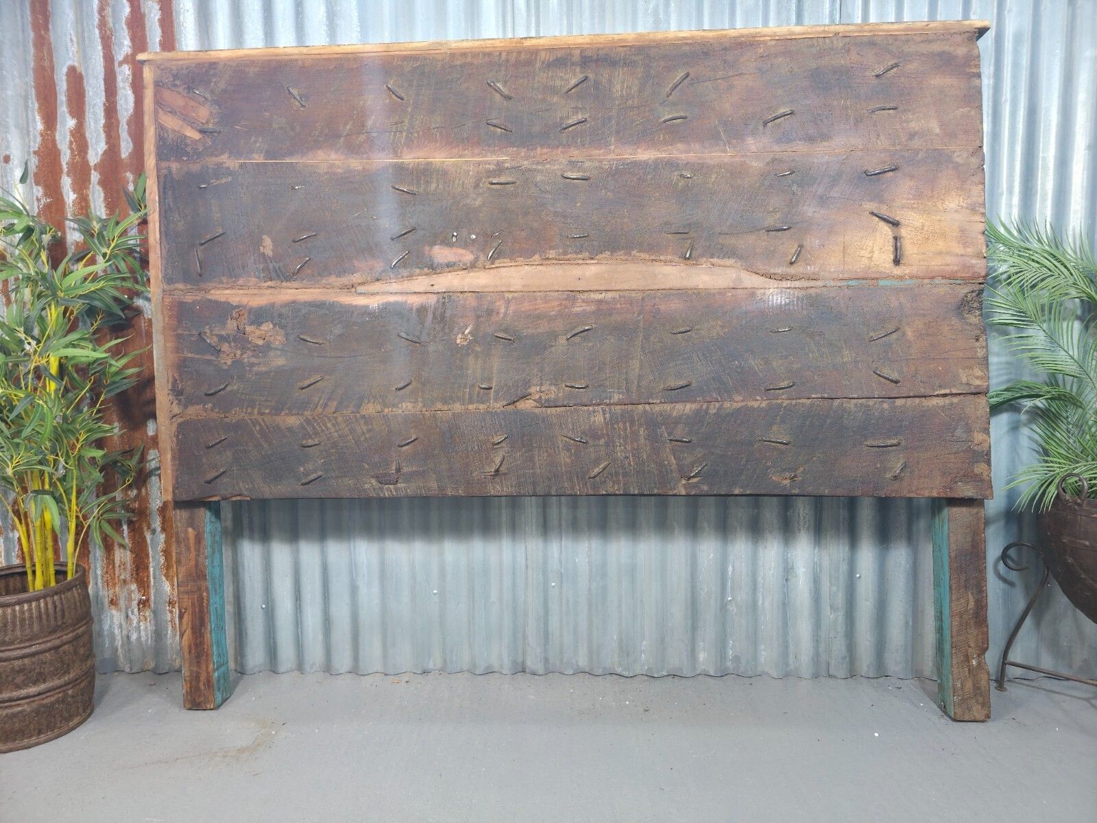 photo for sale Antique Vintage Rustic Reclaimed Indian Wooden King Size Double Bed Headboard