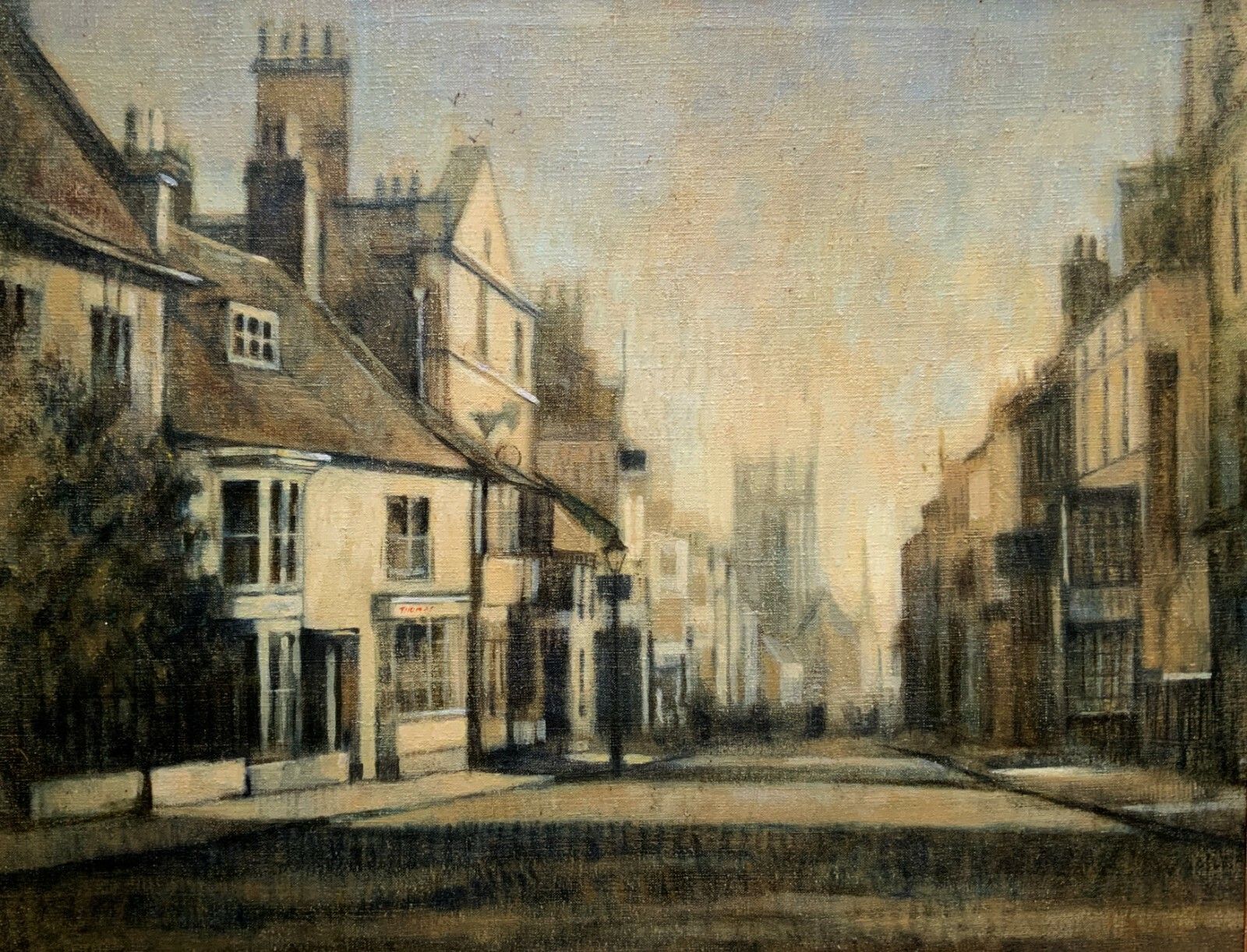 Stunning Original Mid 20thc Vintage Impressionist Town Street Oil Painting photo furniture