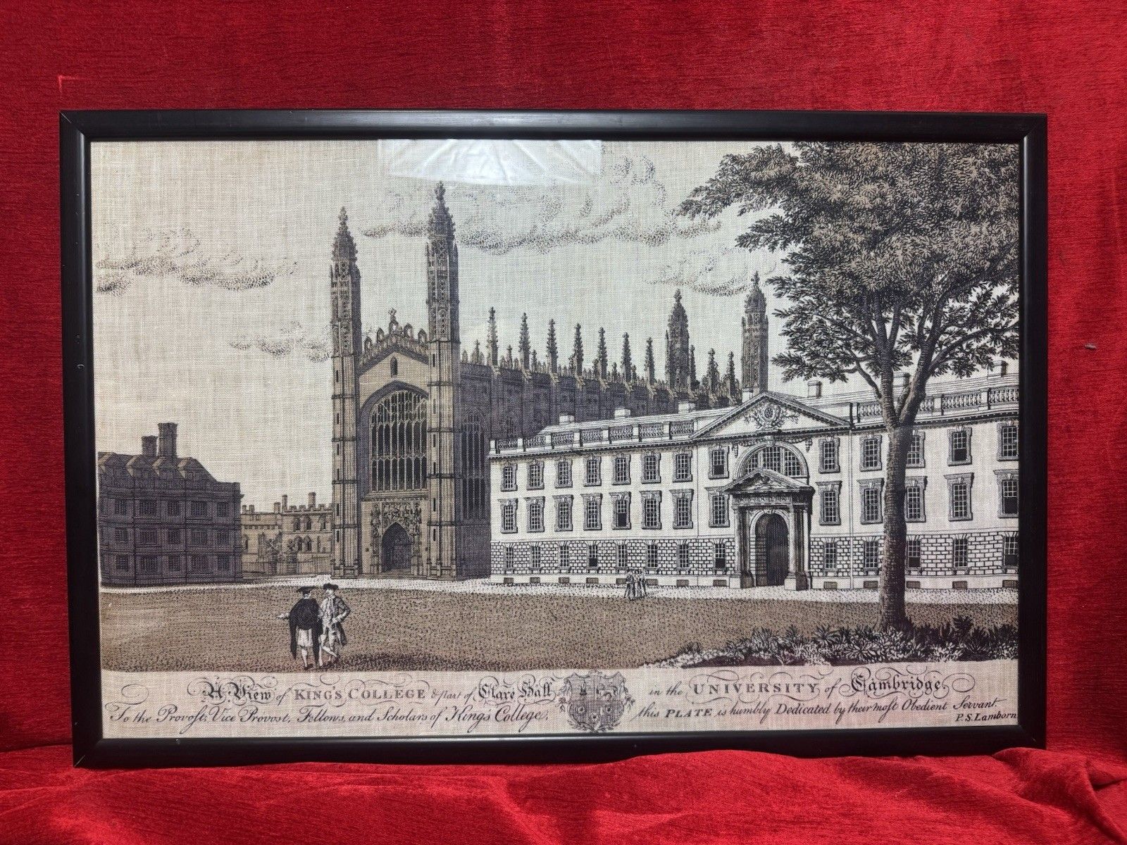 View Of Kings College University Of Cambridge P S Lamborne Hessian Screen Print photo for sale
