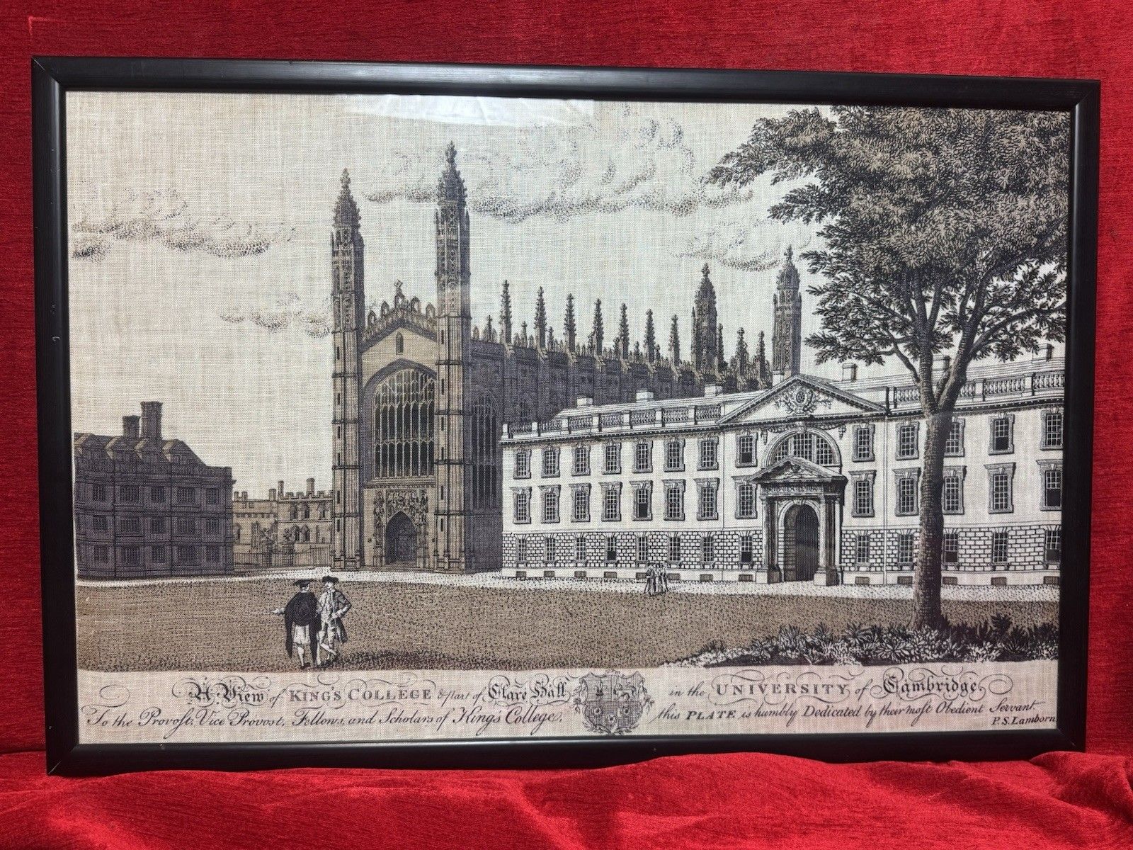 View Of Kings College University Of Cambridge P S Lamborne Hessian Screen Print photo Art