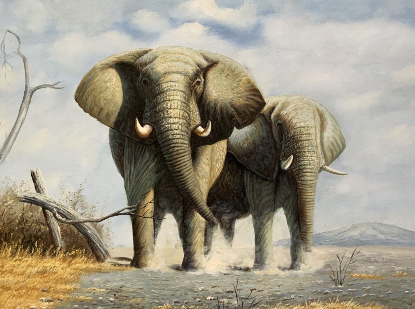 Circle Of David Sheppard (1931 2017) Large Superb Elephant Wildlife Oil Painting photo for sale