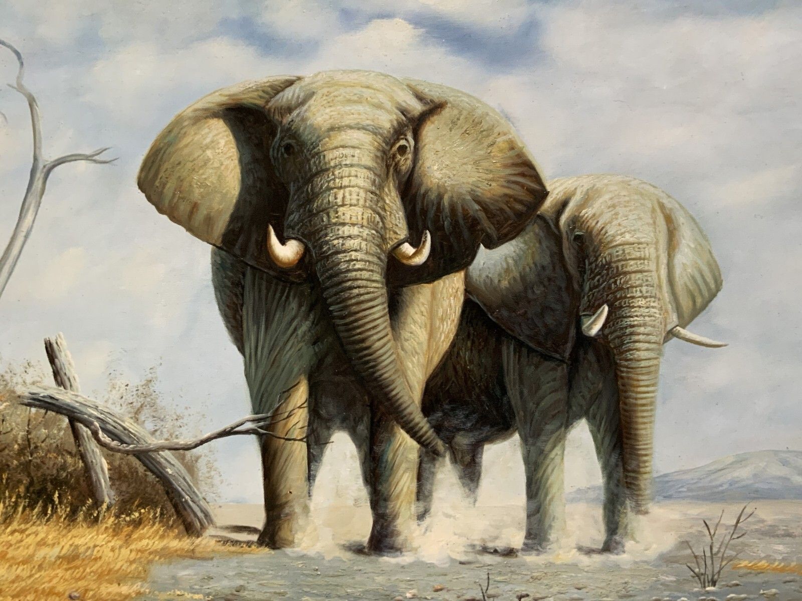Circle Of David Sheppard (1931 2017) Large Superb Elephant Wildlife Oil Painting photo Art
