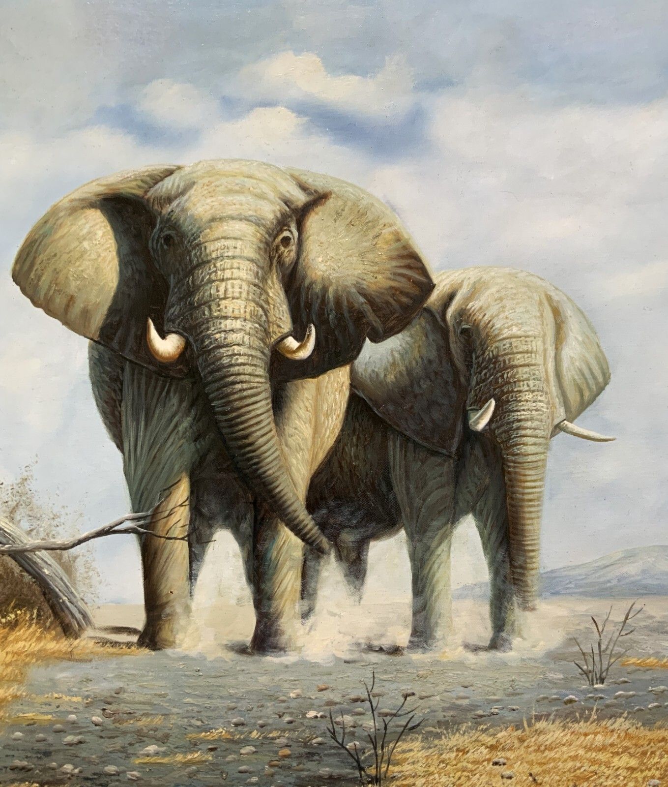 Circle Of David Sheppard (1931 2017) Large Superb Elephant Wildlife Oil Painting photo vinterior