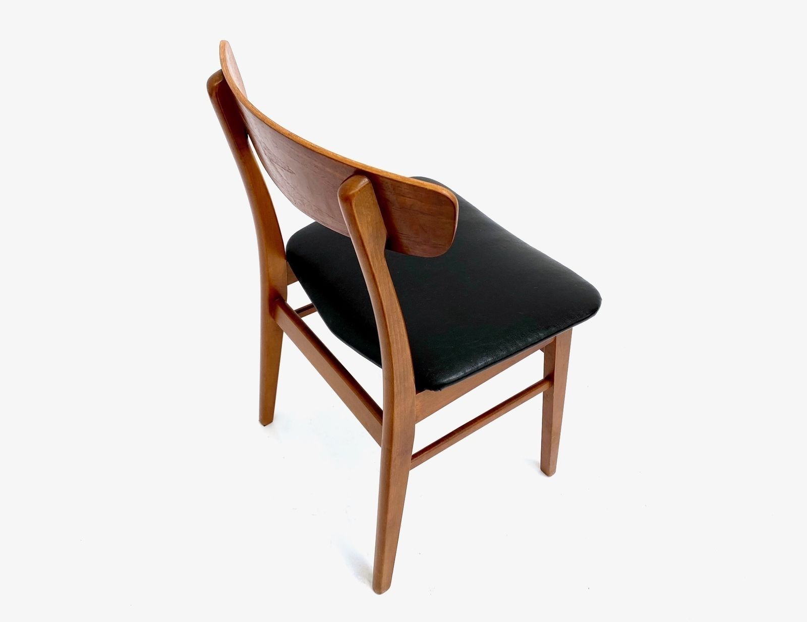 Danish Farstrup Set Of 6 Teak & Beech Black Vinyl Dining Chairs Mid Century 1960s photo vinterior