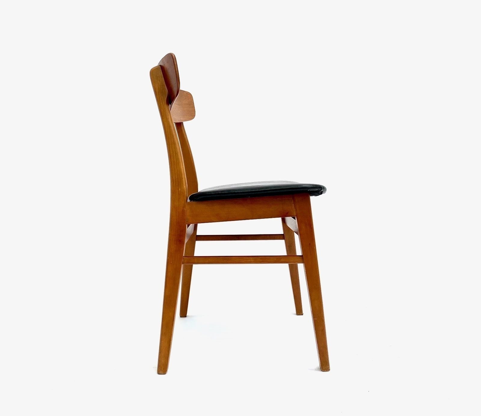 Danish Farstrup Set Of 6 Teak & Beech Black Vinyl Dining Chairs Mid Century 1960s photo vintage