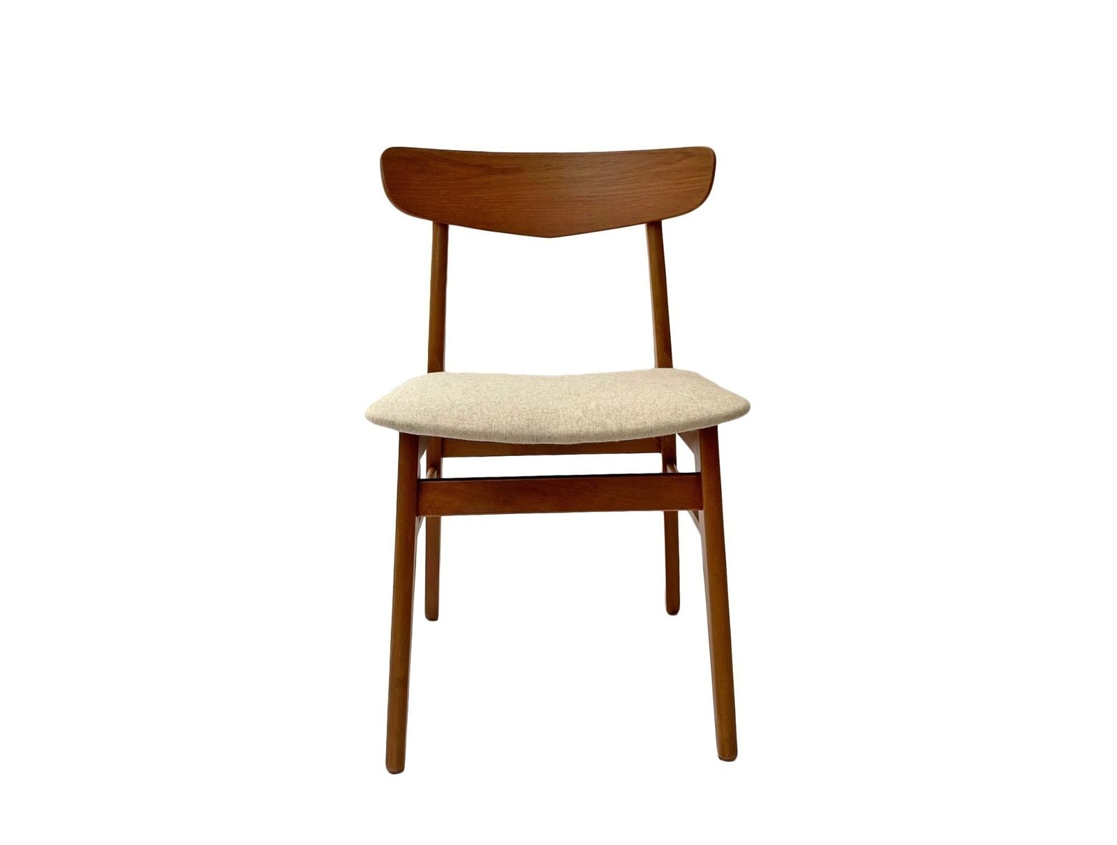 photo vinterior Danish Farstrup Set Of 6 Teak And Beech Cream Wool Dining Chairs Mid Century 1960s