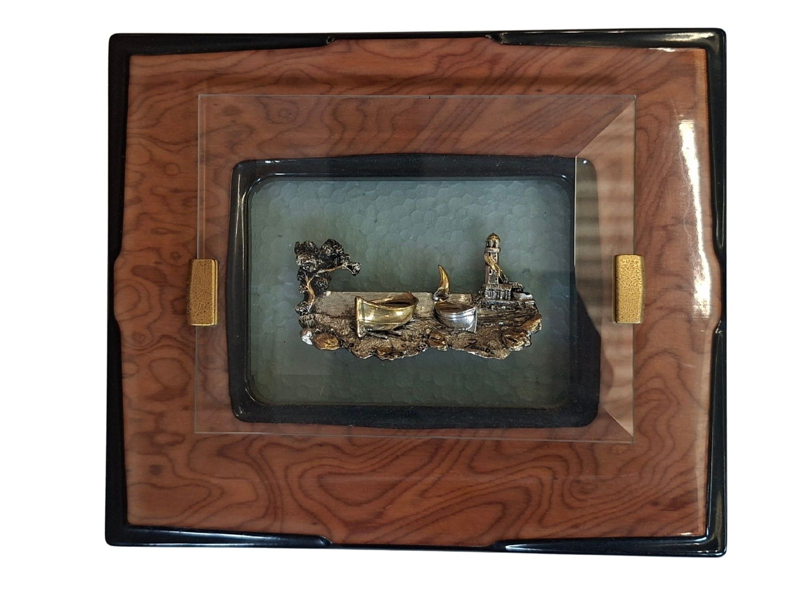 photo for sale Trittico D’arte Alessandro Zenobi – Altorilievi In Argento 999 E Oro 24kt In Radica E Cristallo