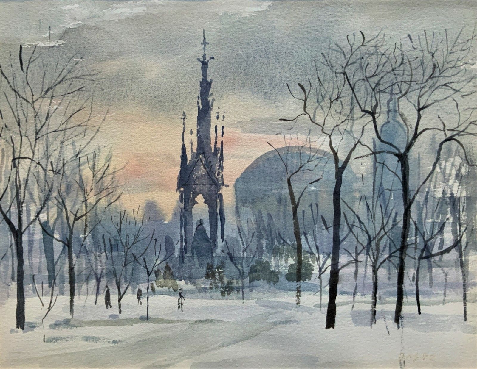 The Albert Memorial Kensington Gardens, London In Winter Watercolour Painting
