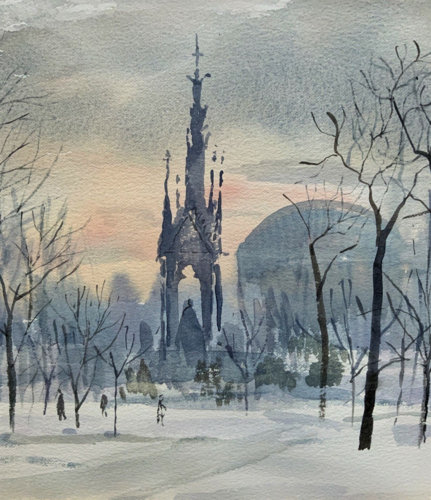 The Albert Memorial Kensington Gardens, London In Winter Watercolour Painting photo Art