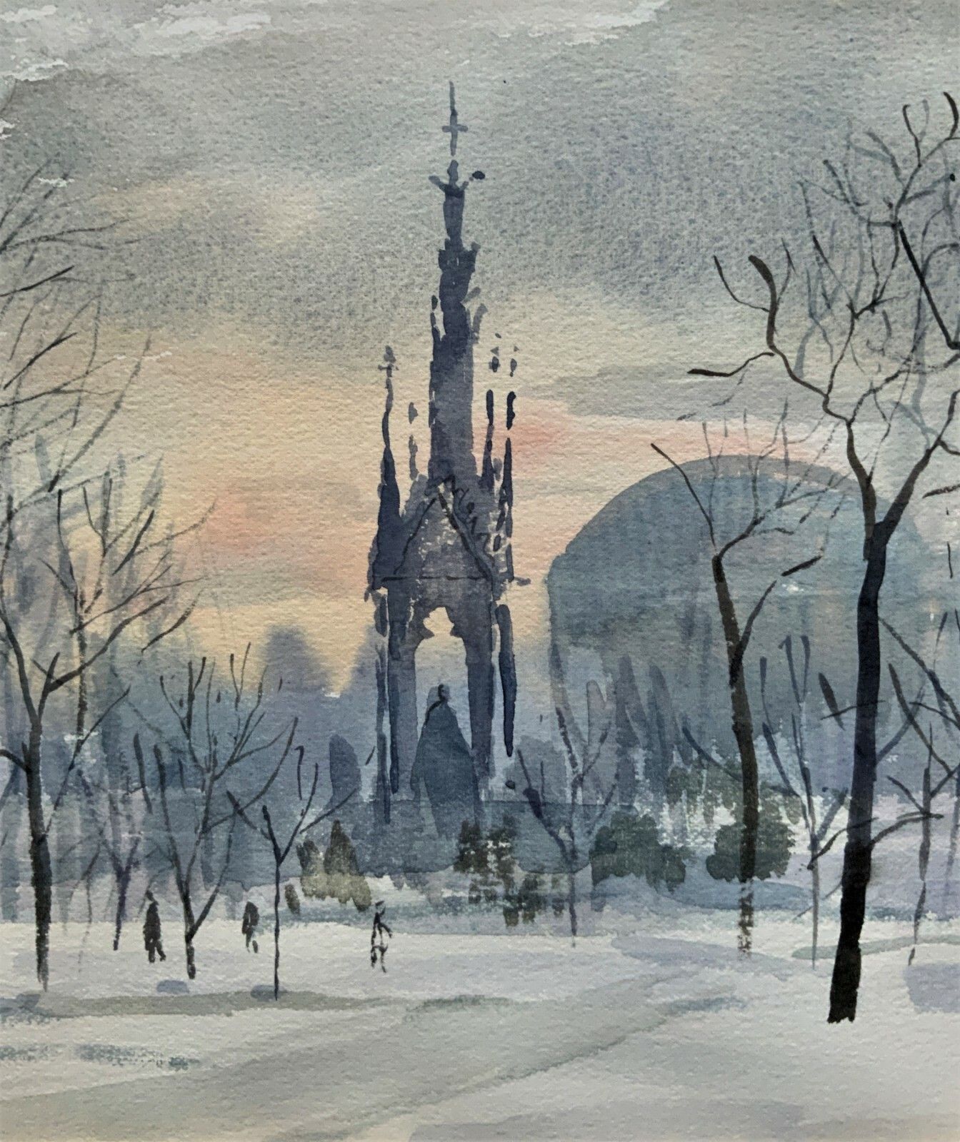The Albert Memorial Kensington Gardens, London In Winter Watercolour Painting photo vinterior