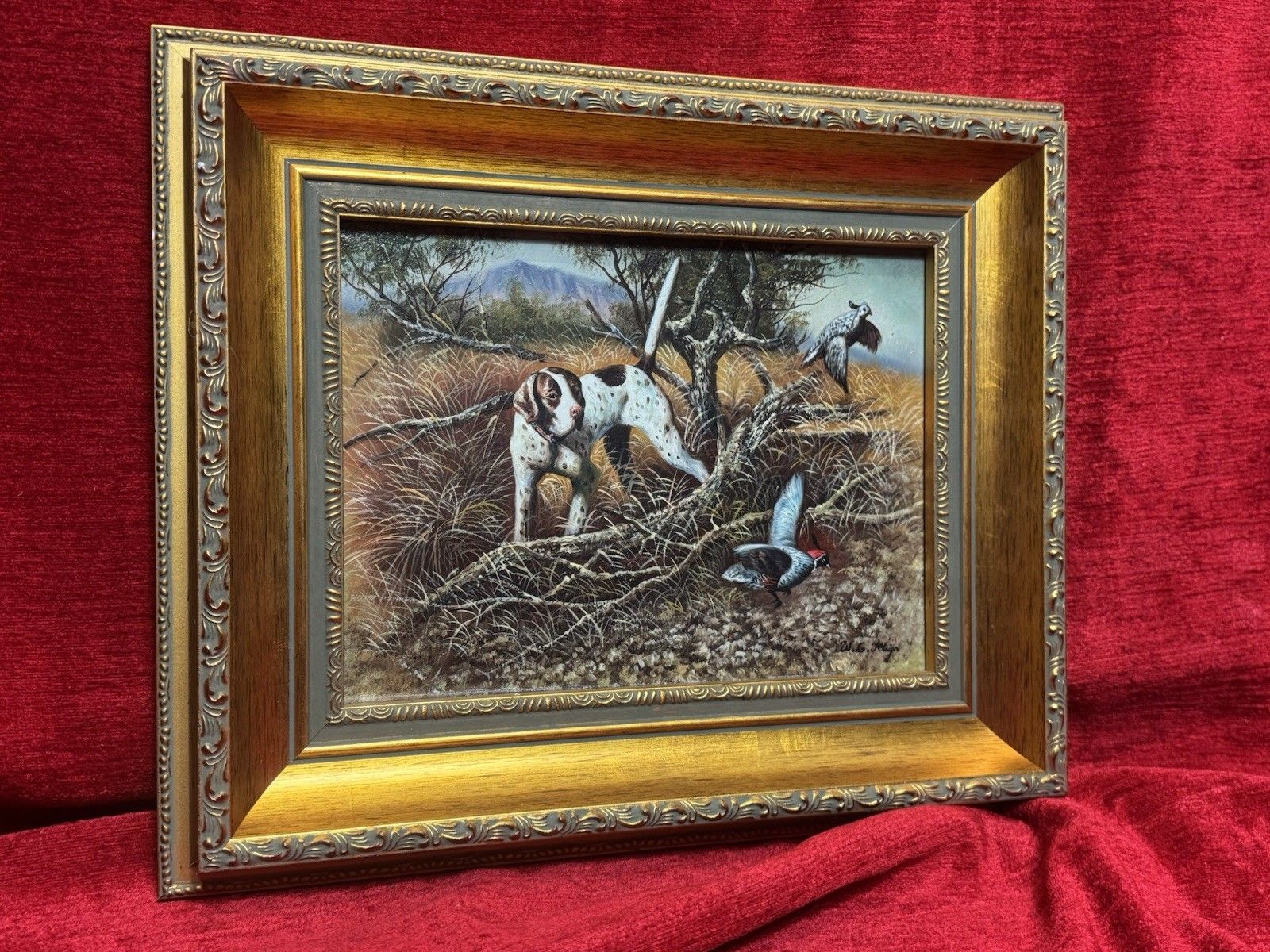 Country Landscape Pointer Hunting Dog Stalking Pheasants Oil Painting W G Keeyn photo 450.0