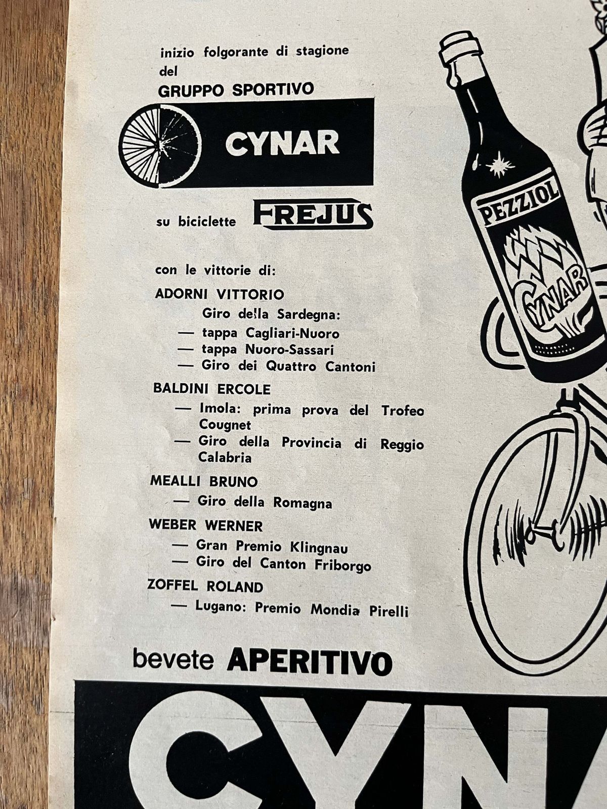 Cynar Aperitvo Giro D'italia Advertisement 1963 photo furniture