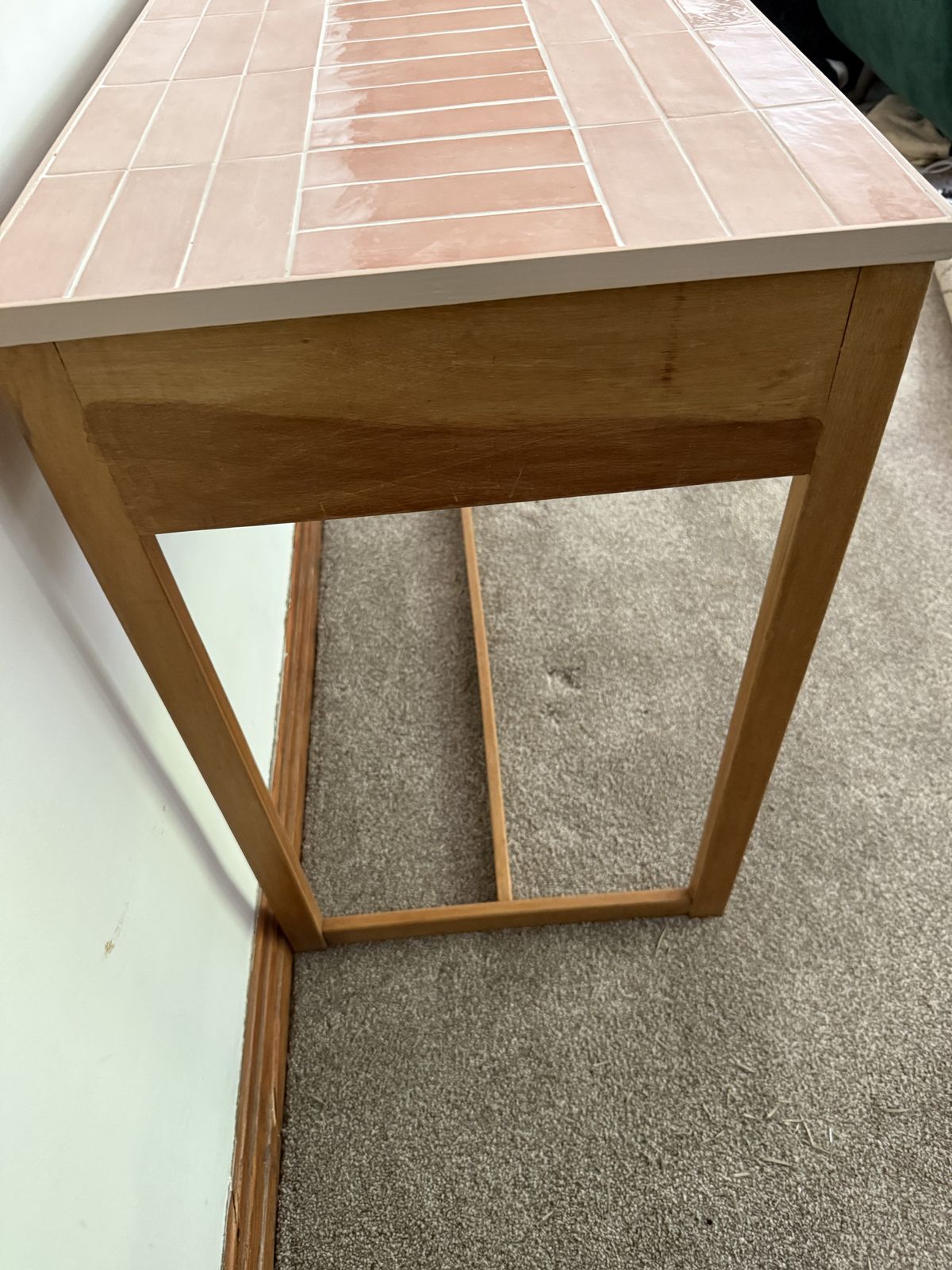 600.0 Mid Century Herbert E. Gibbs Desk With Hand Tiled Pink Metro Top — One Of One photo