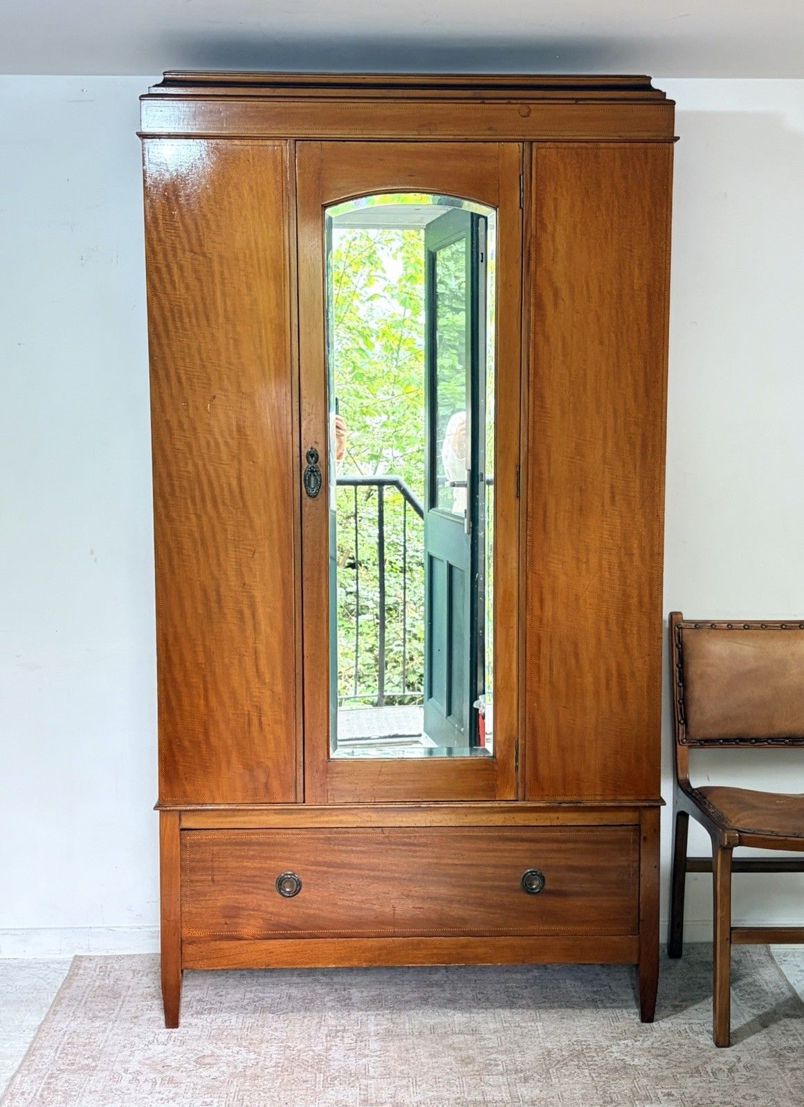 Vintage Antique Edwardian Wardrobe With Mirror & Drawer Hallrobe