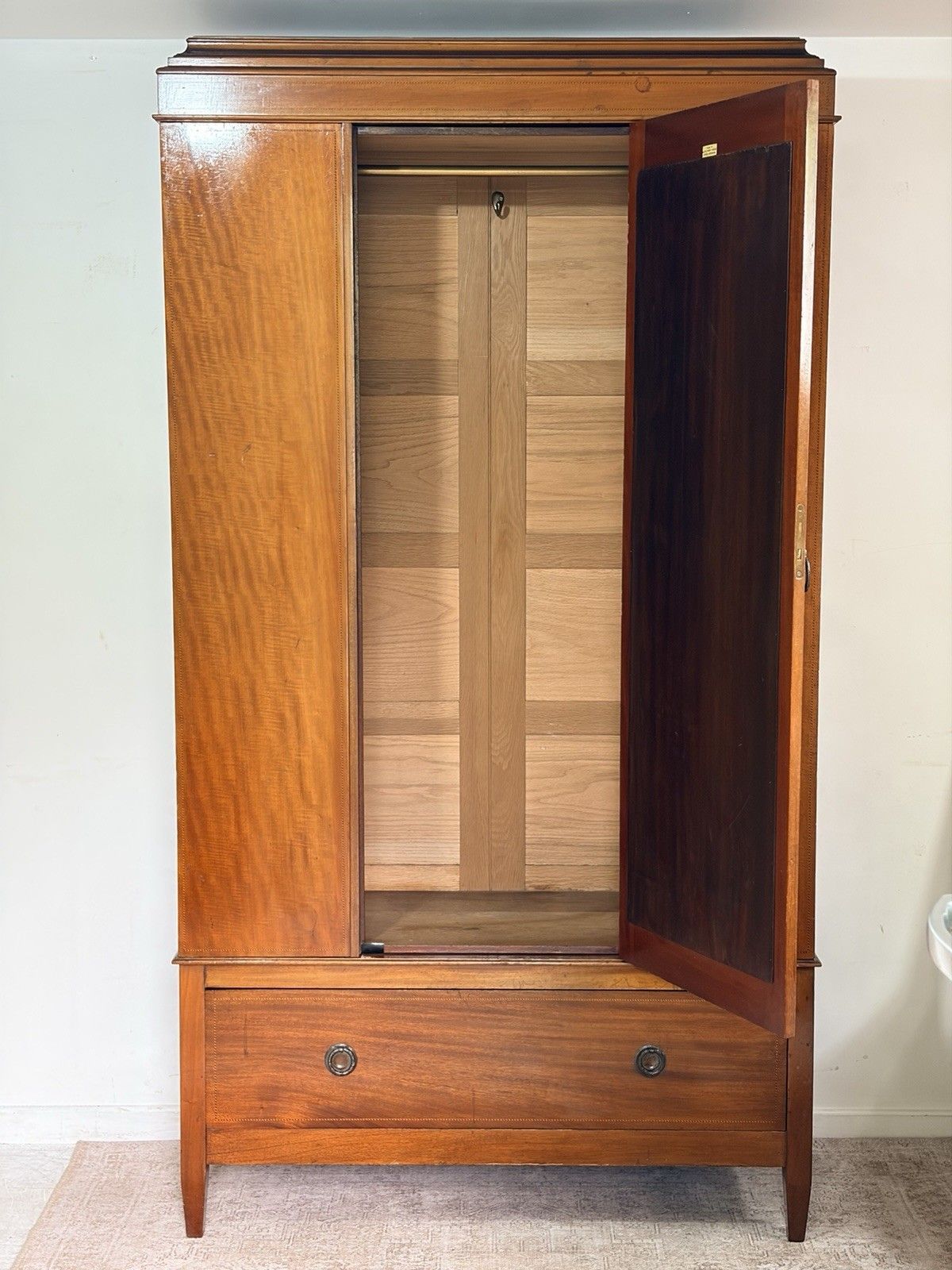 Vintage Antique Edwardian Wardrobe With Mirror & Drawer Hallrobe photo furniture
