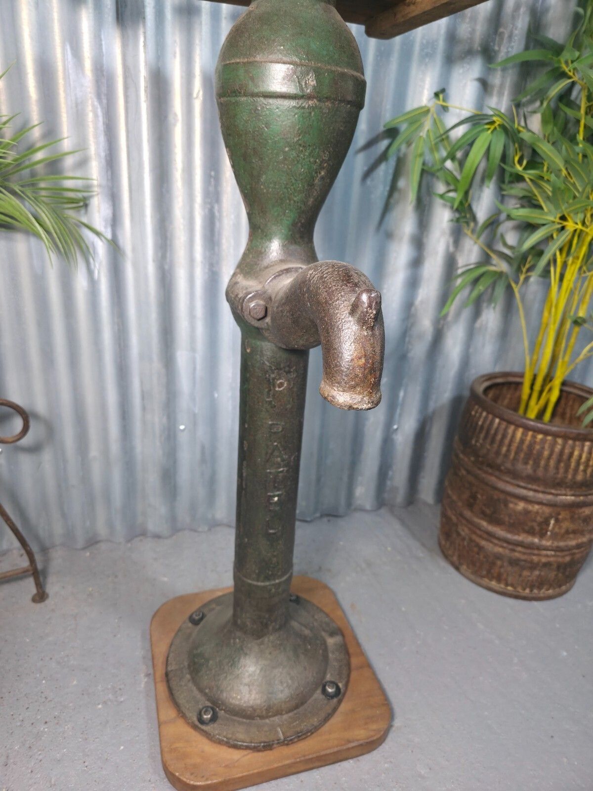 Vintage Rustic Reclaimed Cast Iron Water Pump Side Bar Table Plant Stand photo for sale
