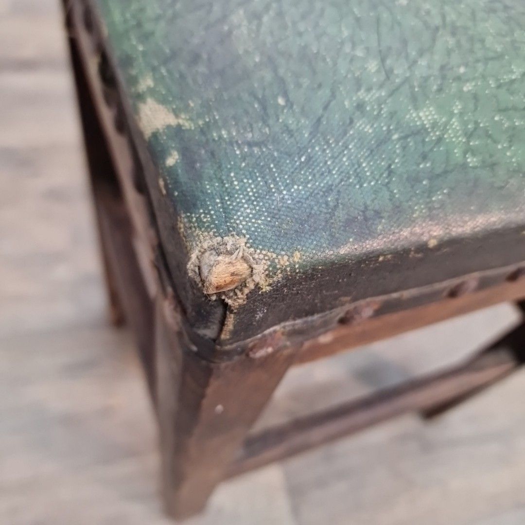 Antique Wooden Upholstered Stool Rustic Seat Side Dressing Piano Vintage photo 60.0