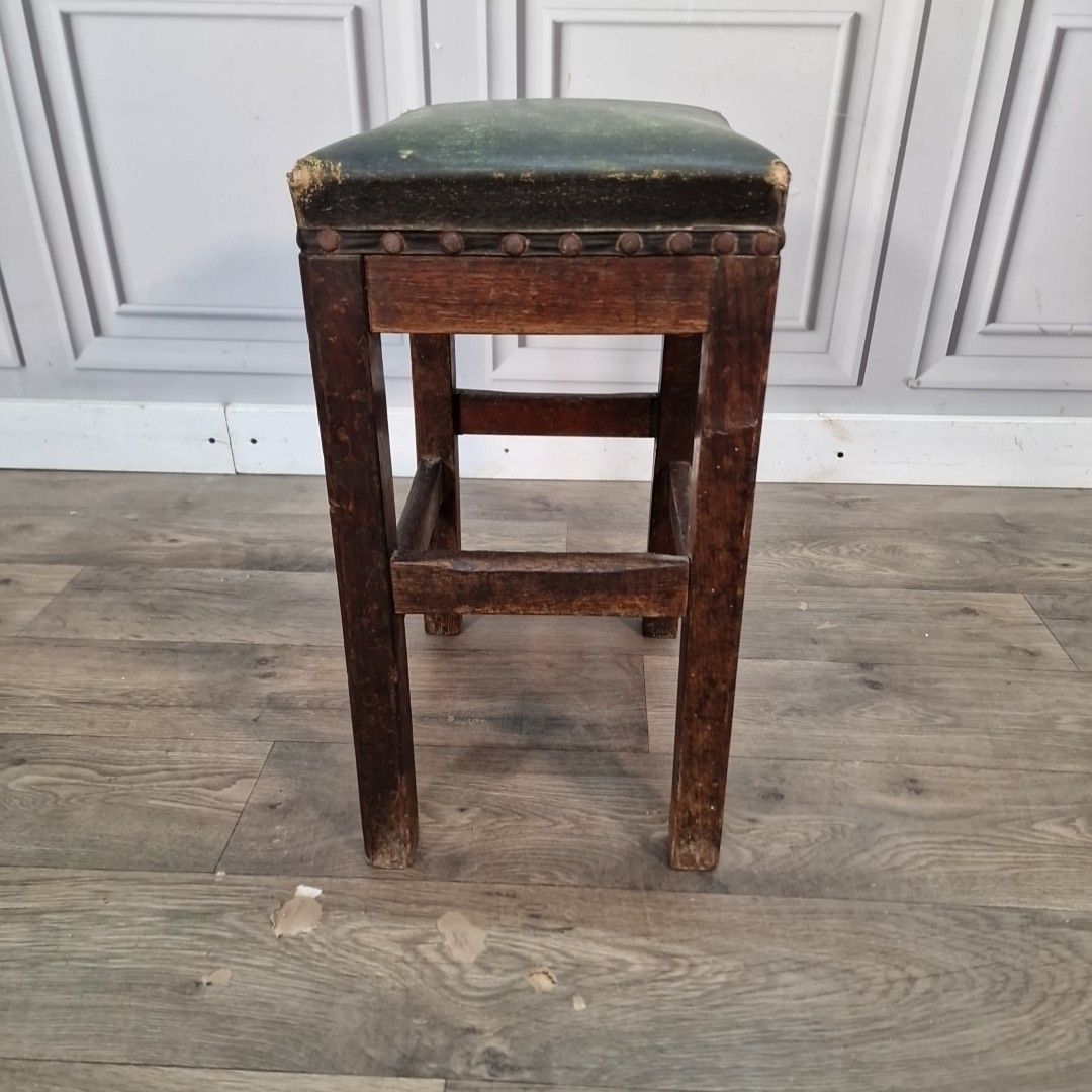 60.0 Antique Wooden Upholstered Stool Rustic Seat Side Dressing Piano Vintage photo