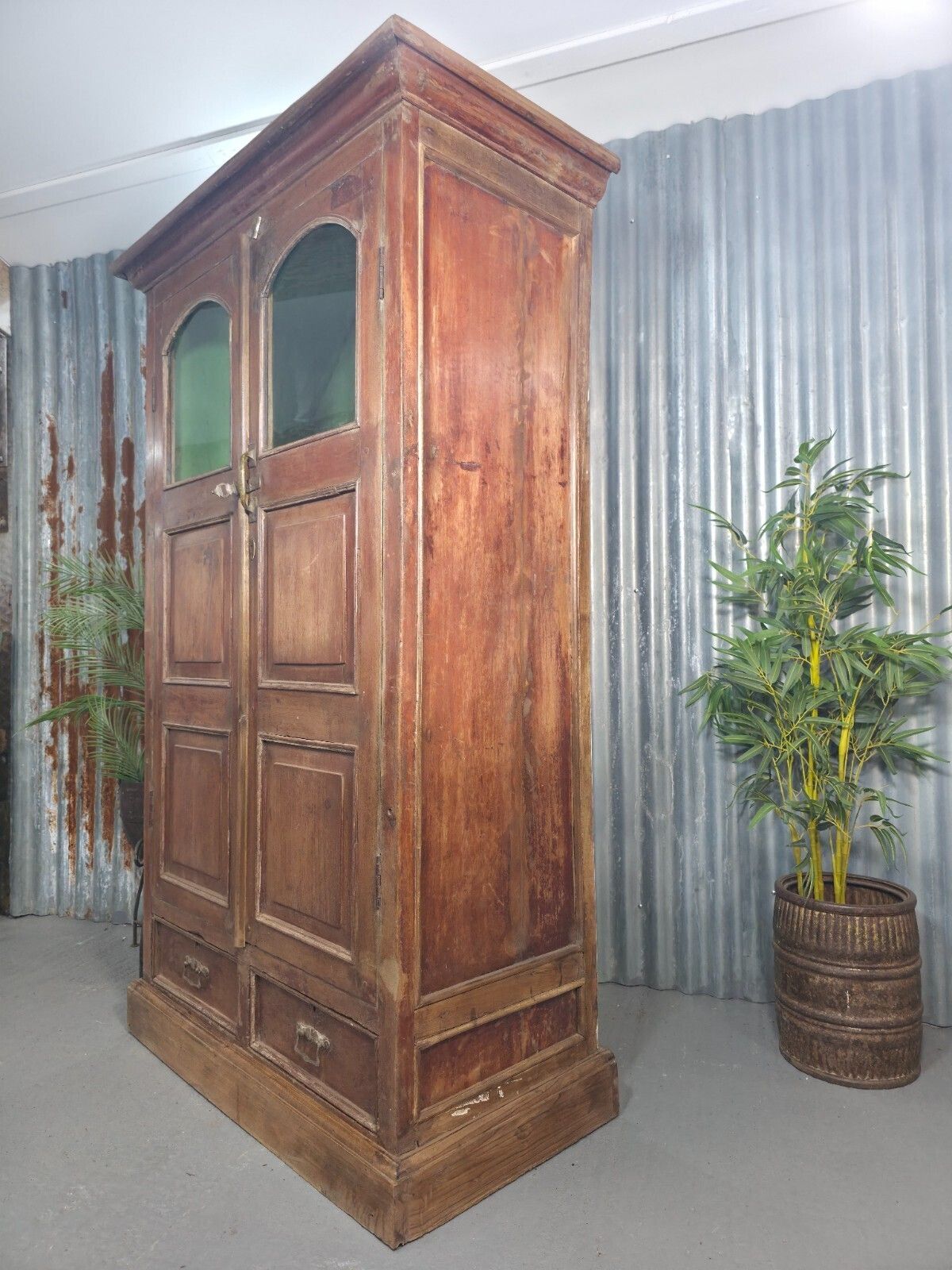 Vintage Indian Glazed Colonial Wooden Kitchen Bathroom Drinks Display Cabinet photo buy