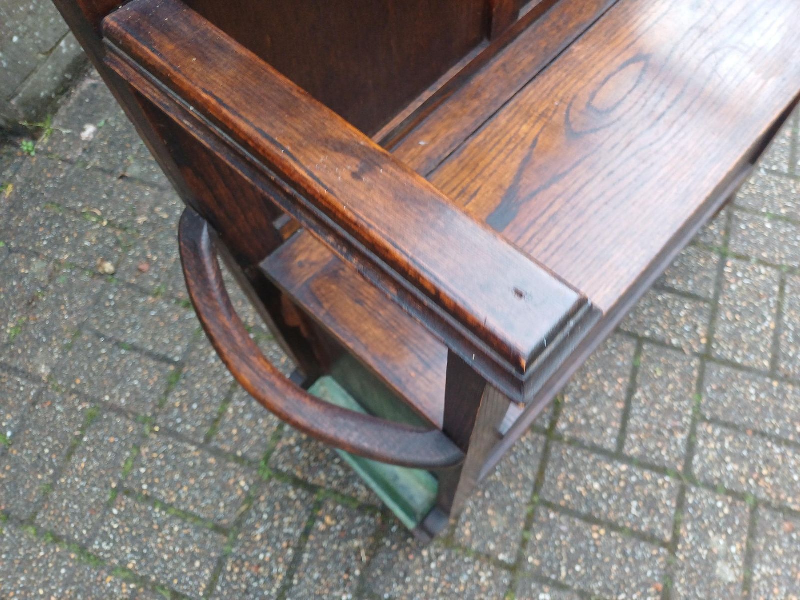 photo for sale Antique Arts And Crafts Oak Hall Stand With Storage Seat Umbrella Trays Round Mirror Liberty Style C1910 1930 Vintage Free Hand Delivery