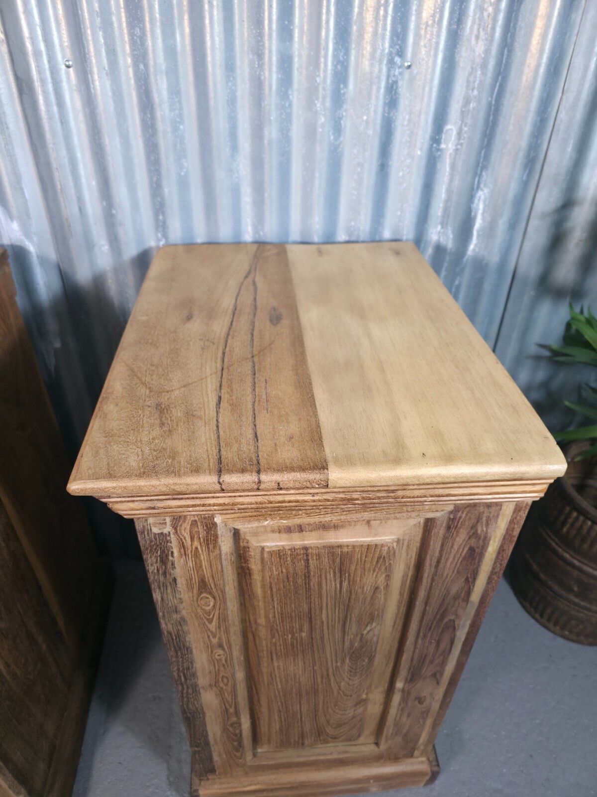 photo vinterior Vintage Reclaimed Pair Wooden Indian Carved Bedside Tables Cupboards Cabinets
