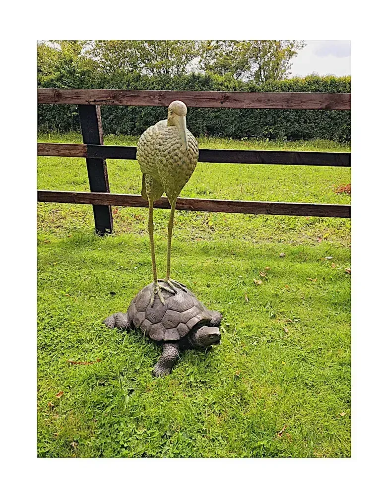 A Very Fine Bronze Animalier Garden Sculpture Of A Tortoise And A Heron photo furniture