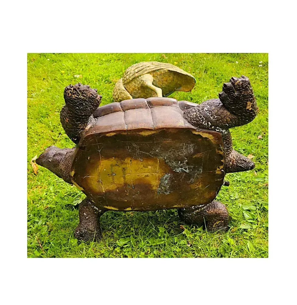 photo furniture A Very Fine Bronze Animalier Garden Sculpture Of A Tortoise And A Heron