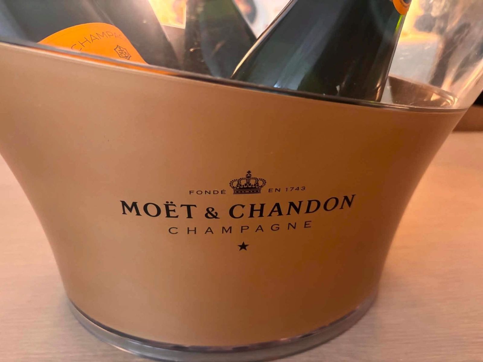 Large Moët & Chandon Champagne Bucket, Gold Clear Acrylic Multi Bottle Wine Cooler, French Vintage Party Ice Bucket For 4 5 Bottles photo furniture