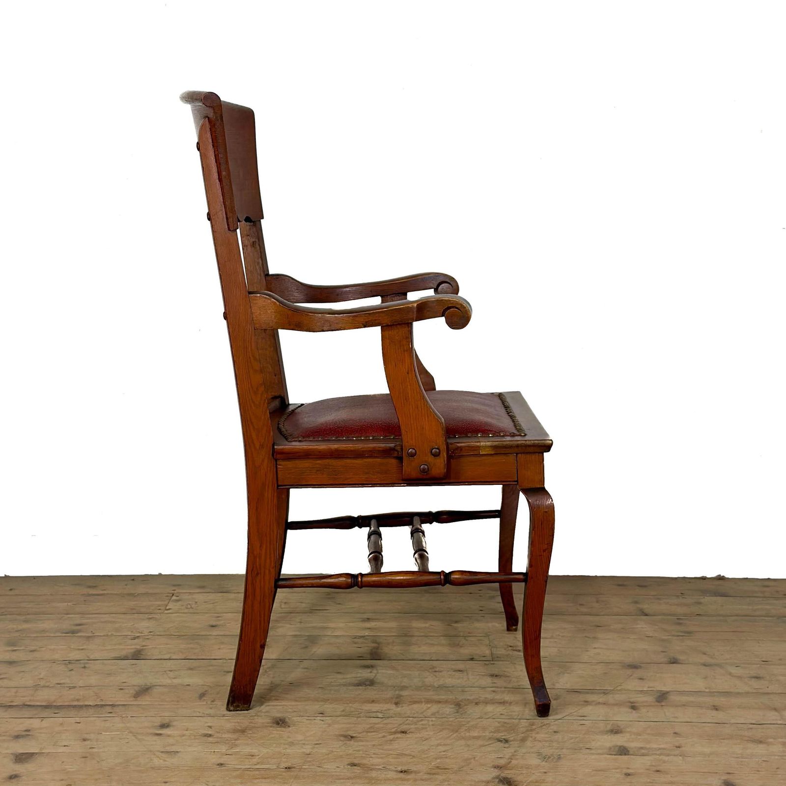 Antique Oak Chair With Studded Red Leather Seat | Antique Chair | Armchairs | Victorian Seating | Victorian Antique photo 495.0