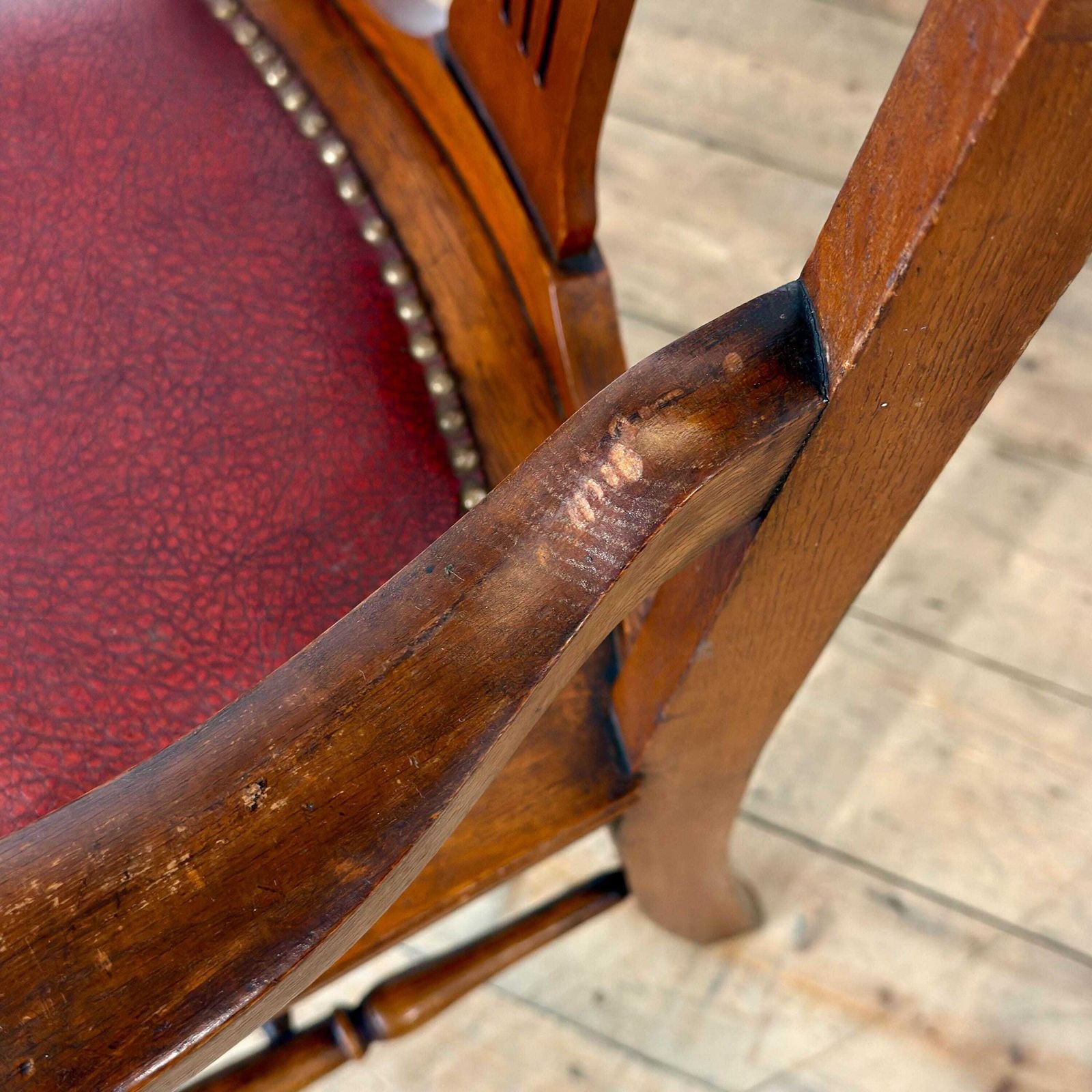 Antique Oak Chair With Studded Red Leather Seat | Antique Chair | Armchairs | Victorian Seating | Victorian Antique photo vinterior