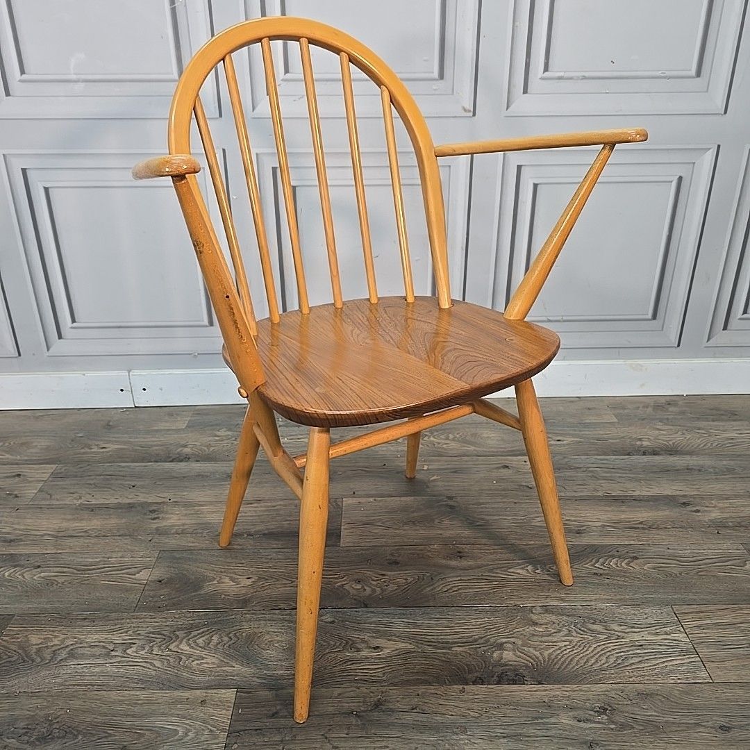 Vintage Ercol Windsor Armchair Blonde Elm Beech Dining Chair Seat Mid Century photo furniture