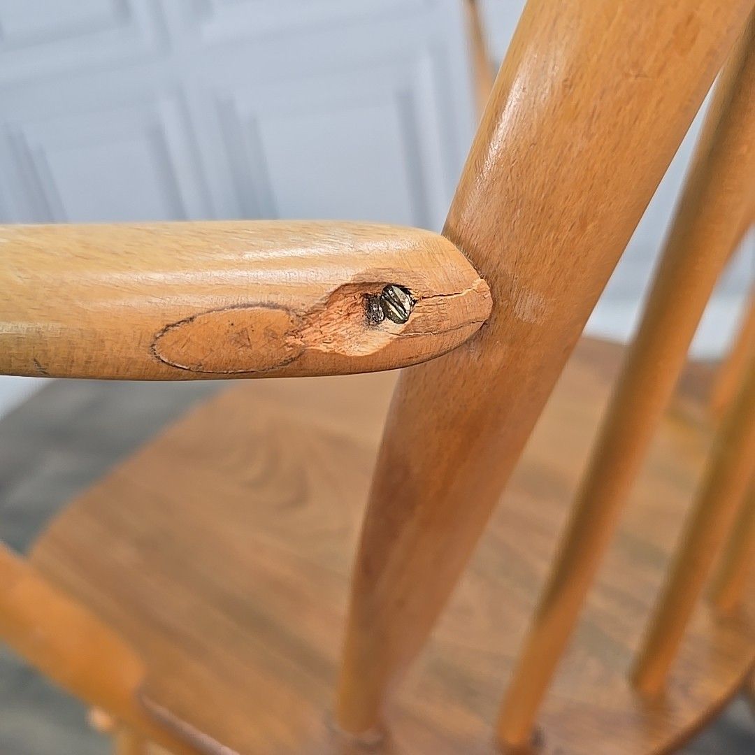 190.0 Vintage Ercol Windsor Armchair Blonde Elm Beech Dining Chair Seat Mid Century photo