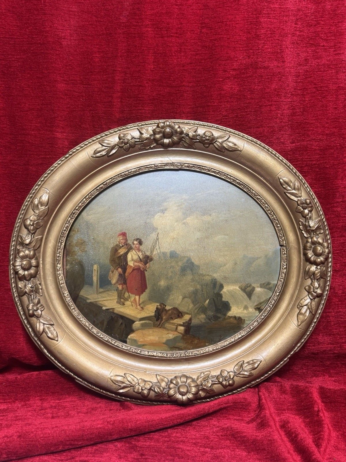 19th Century Scottish School Romantic Highlands Landscape Scene Painting Signed photo furniture
