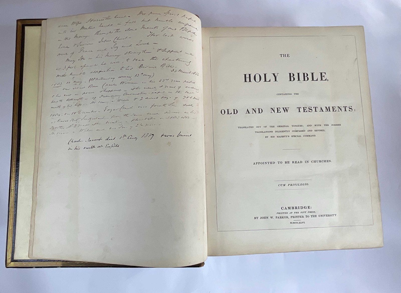 photo for sale The Jacomb Dynastic Archive: 1846 Ornate Cambridge Pulpit Bible, Hand Inked Family Registry, And 1907 All Saints' Clapton Companion Volume