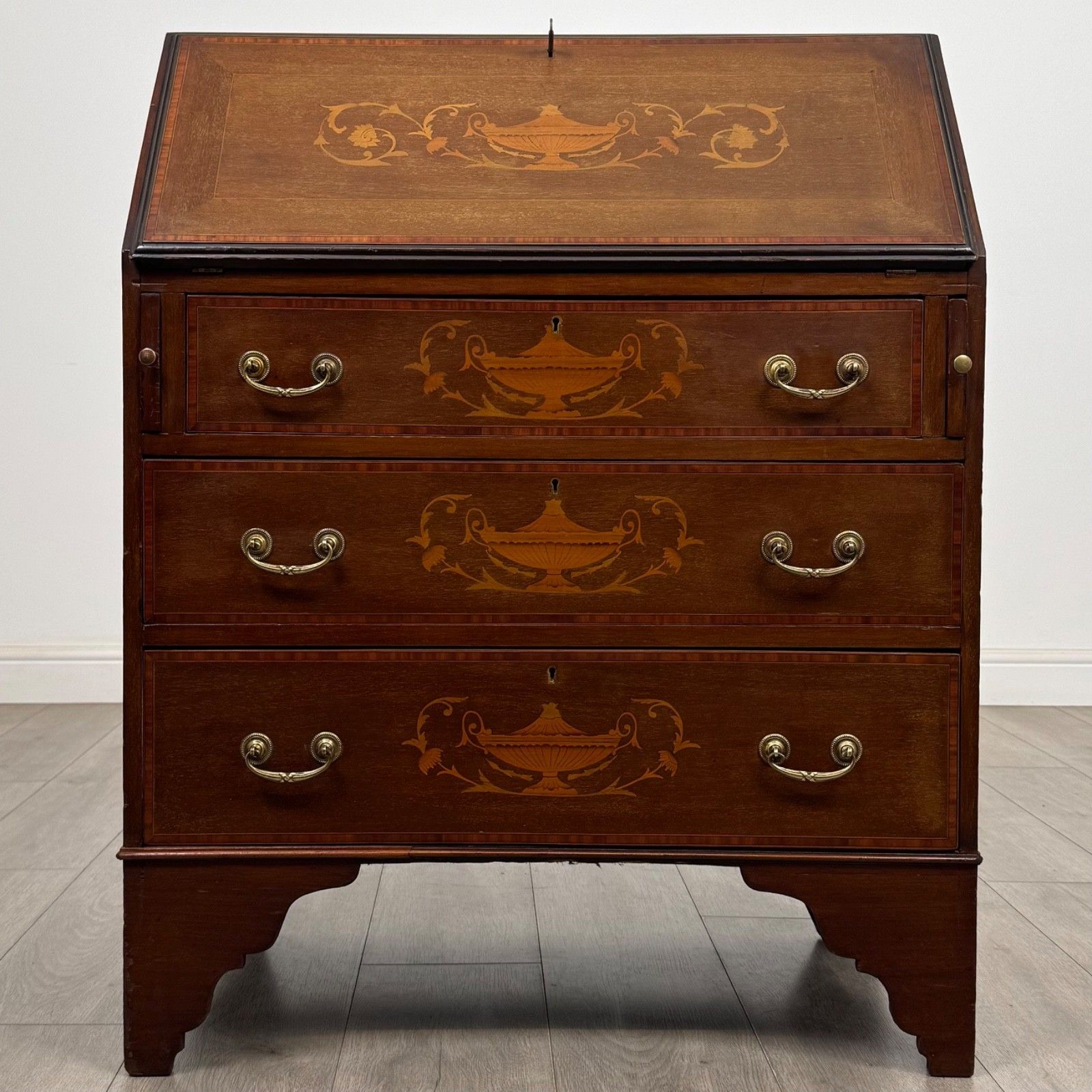 Antique 20th Century Inlaid Edwardian Bureau In Mahogany ( Af 5689 )