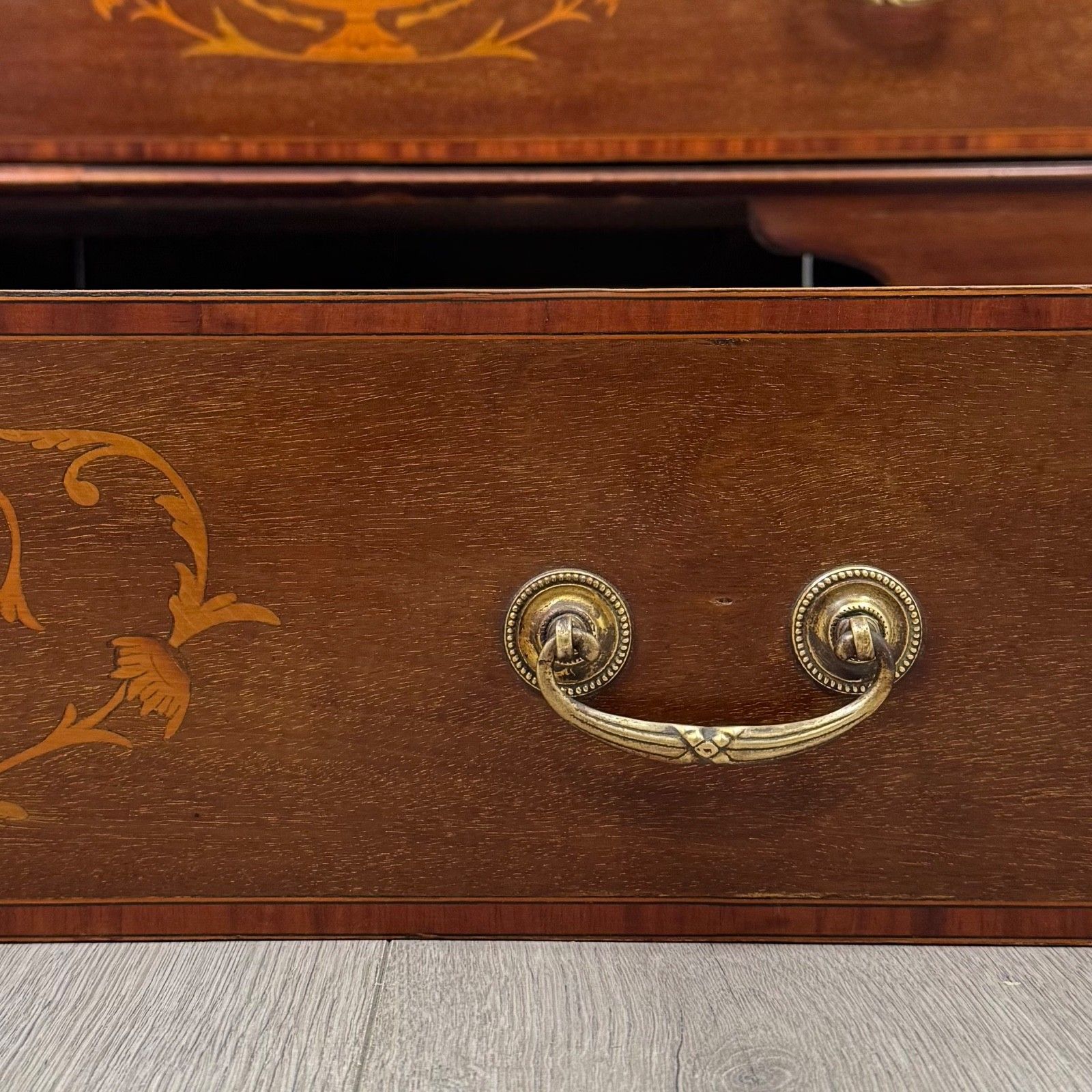 photo vinterior Antique 20th Century Inlaid Edwardian Bureau In Mahogany ( Af 5689 )