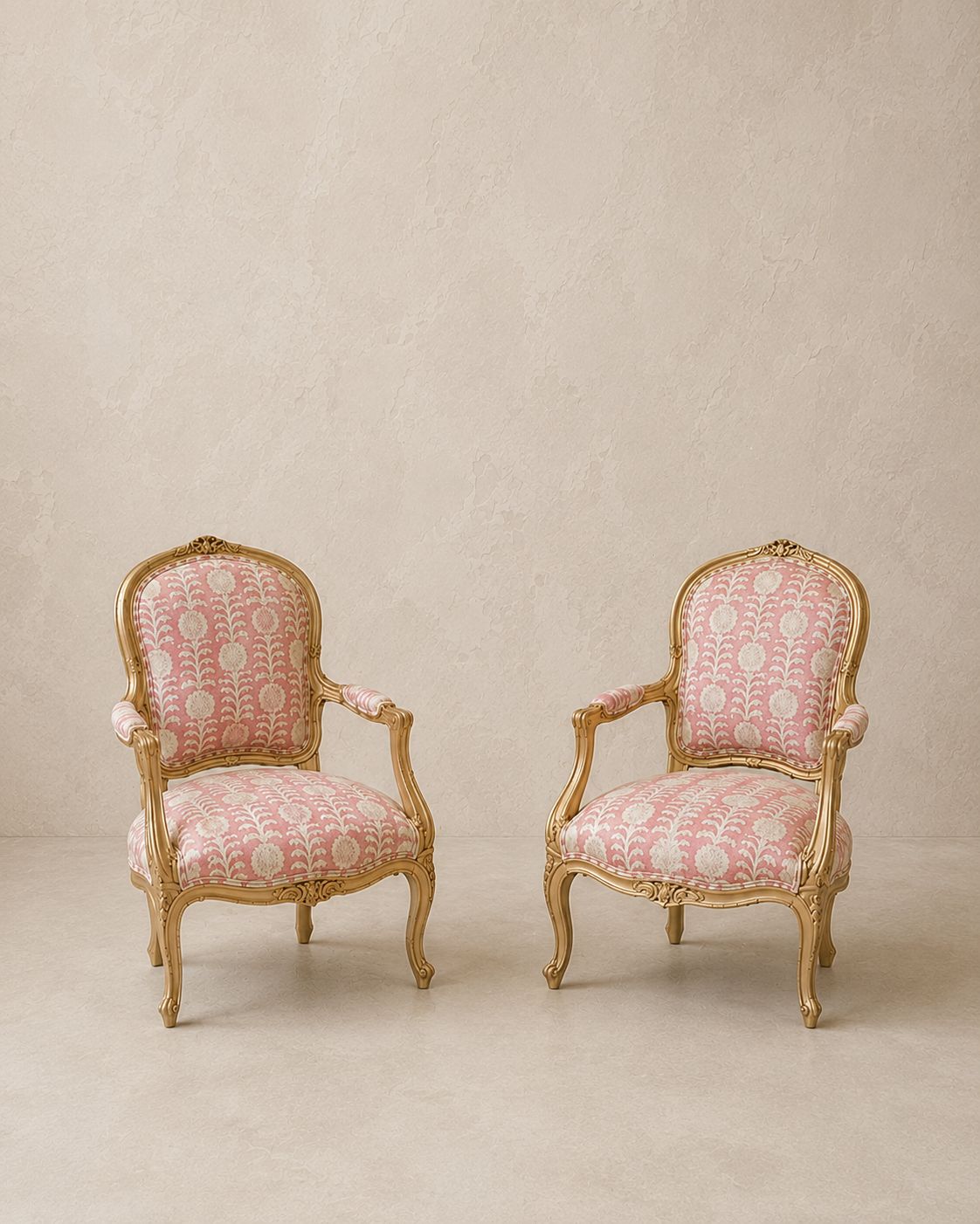 photo furniture Pair Of Louis XVI Style Painted Fauteuils In Penny Morrison Killi Pink Linen