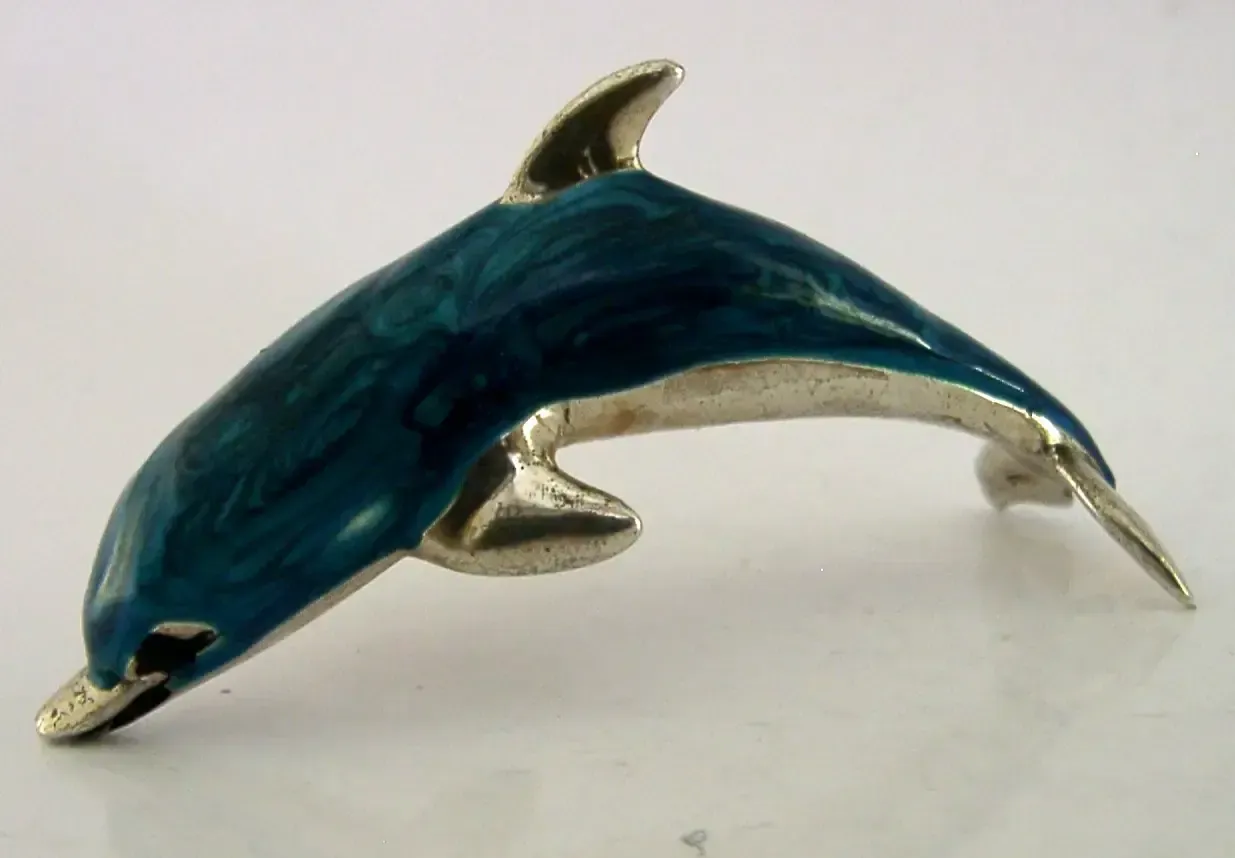 Italian Sterling Silver Enamel Dolphin Animal Figure C1990 Saturno Italy photo furniture