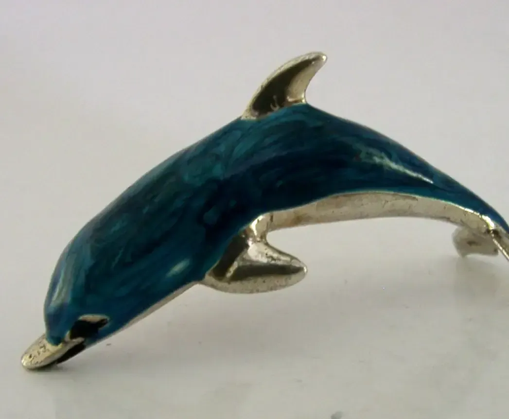 Italian Sterling Silver Enamel Dolphin Animal Figure C1990 Saturno Italy photo 114.98