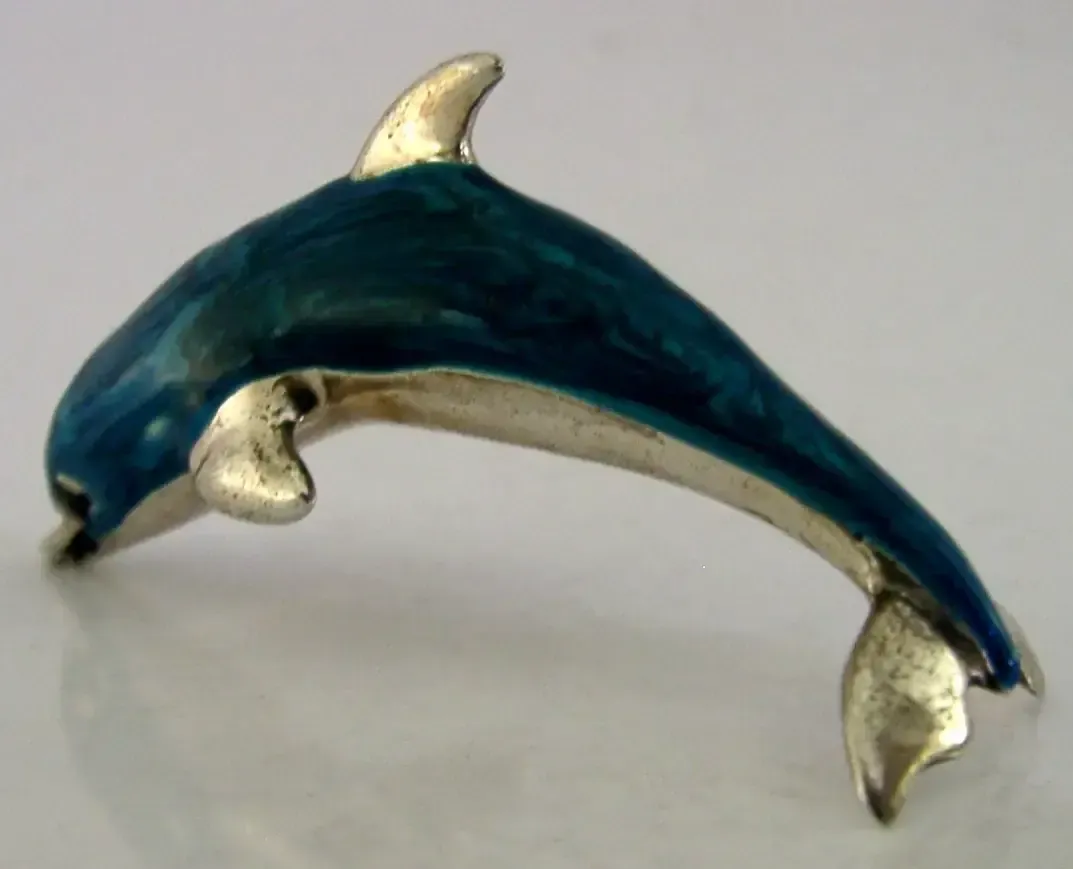 Italian Sterling Silver Enamel Dolphin Animal Figure C1990 Saturno Italy photo vinterior