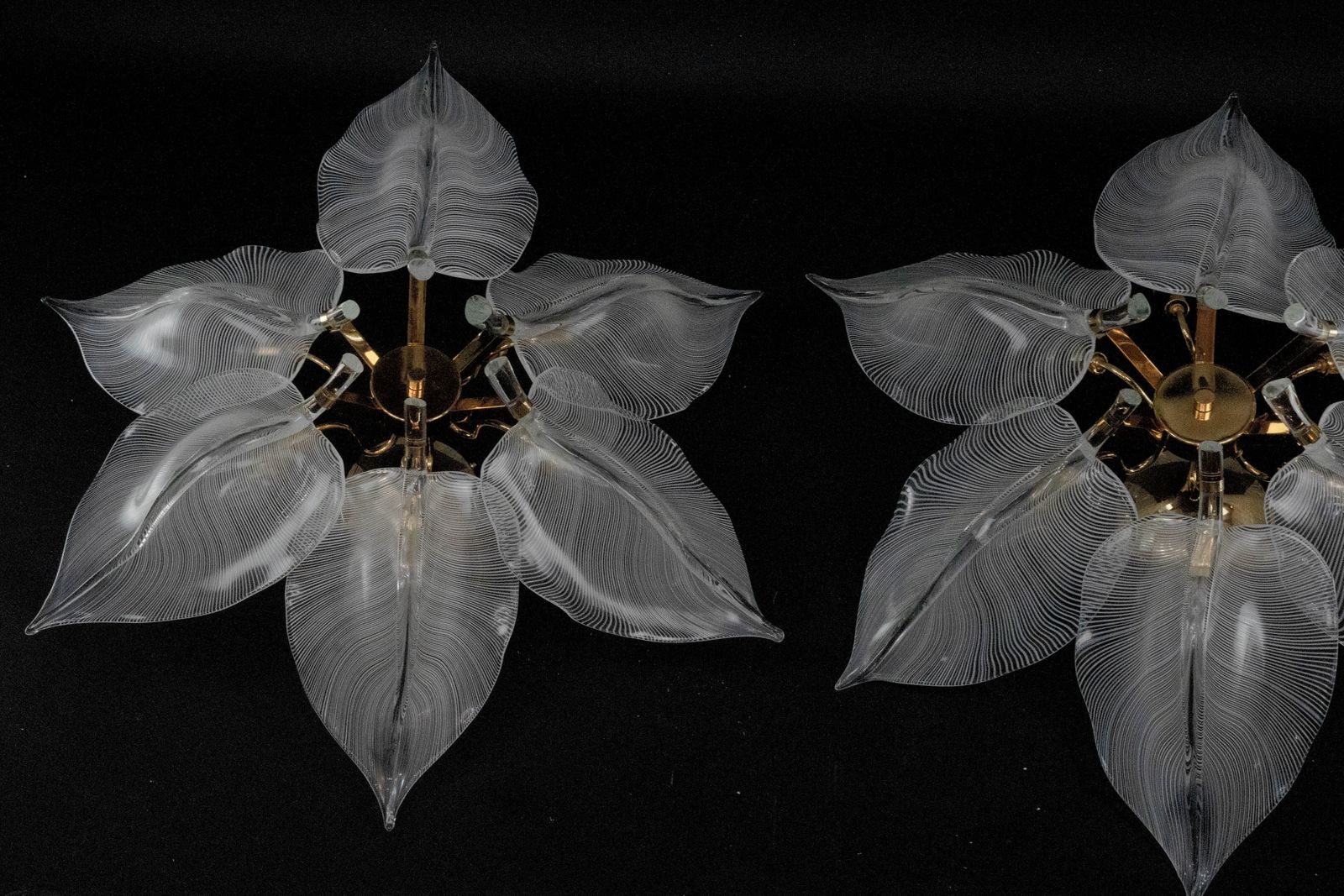photo buy Rare Pair Of Large 1970s Franco Luce Murano Glass Leaf Ceiling Flush Mounts