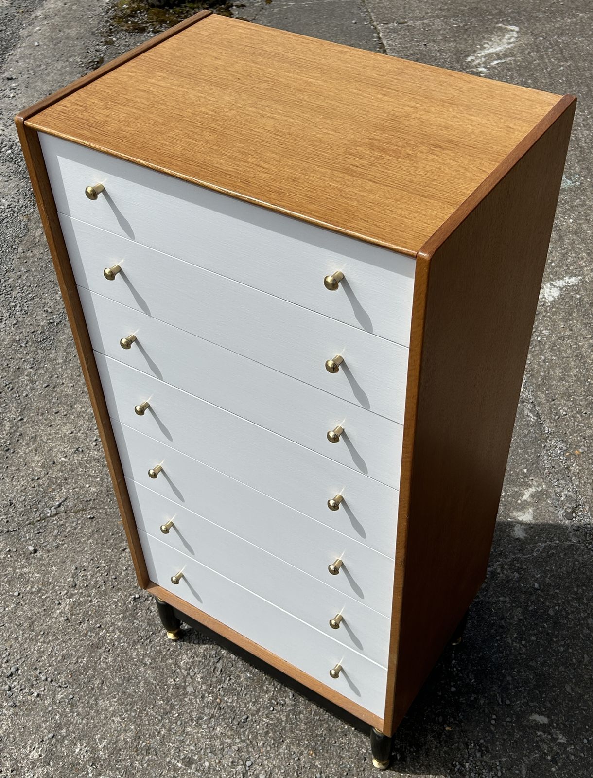 Superb Mid Century Oak/China White Tallboy Chest Of 7 Drawers 1950's/60's photo for sale