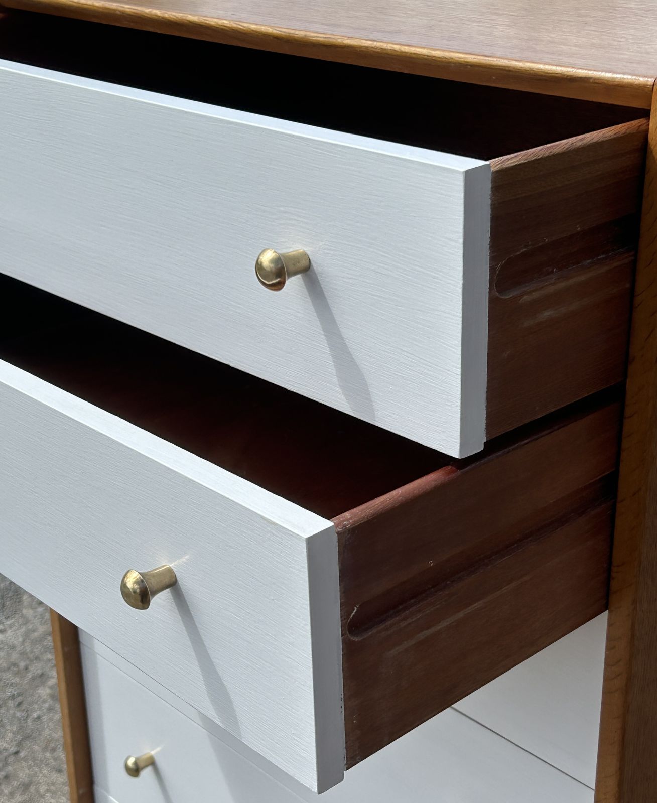 Superb Mid Century Oak/China White Tallboy Chest Of 7 Drawers 1950's/60's photo 470.0