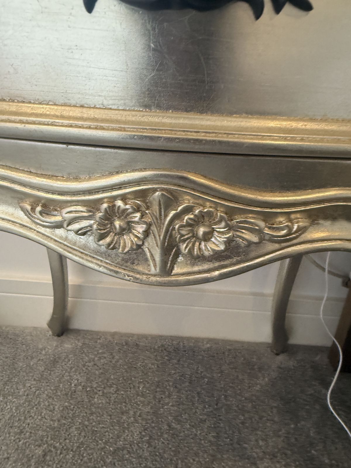photo buy Pair Of Vintage French Rococo Style Bedside Tables – Hand Finished Silver Gilt Wood Side Tables