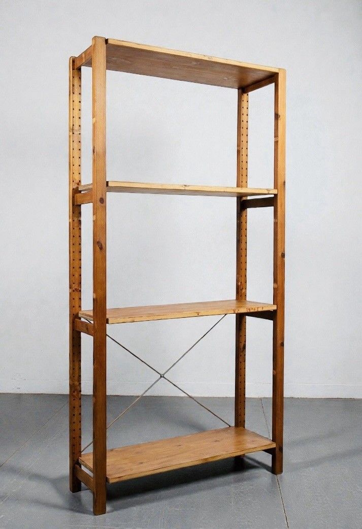 Vintage Danish Solid Honey Pine Shelving Sysyem X Brace Mid Century C1970s Rare photo vinterior