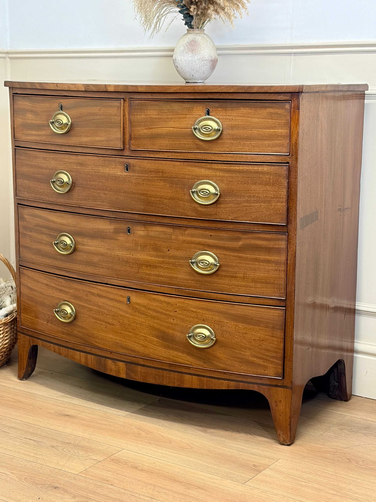Antique Small George III Mahogany Bow Front Chest Of Drawers