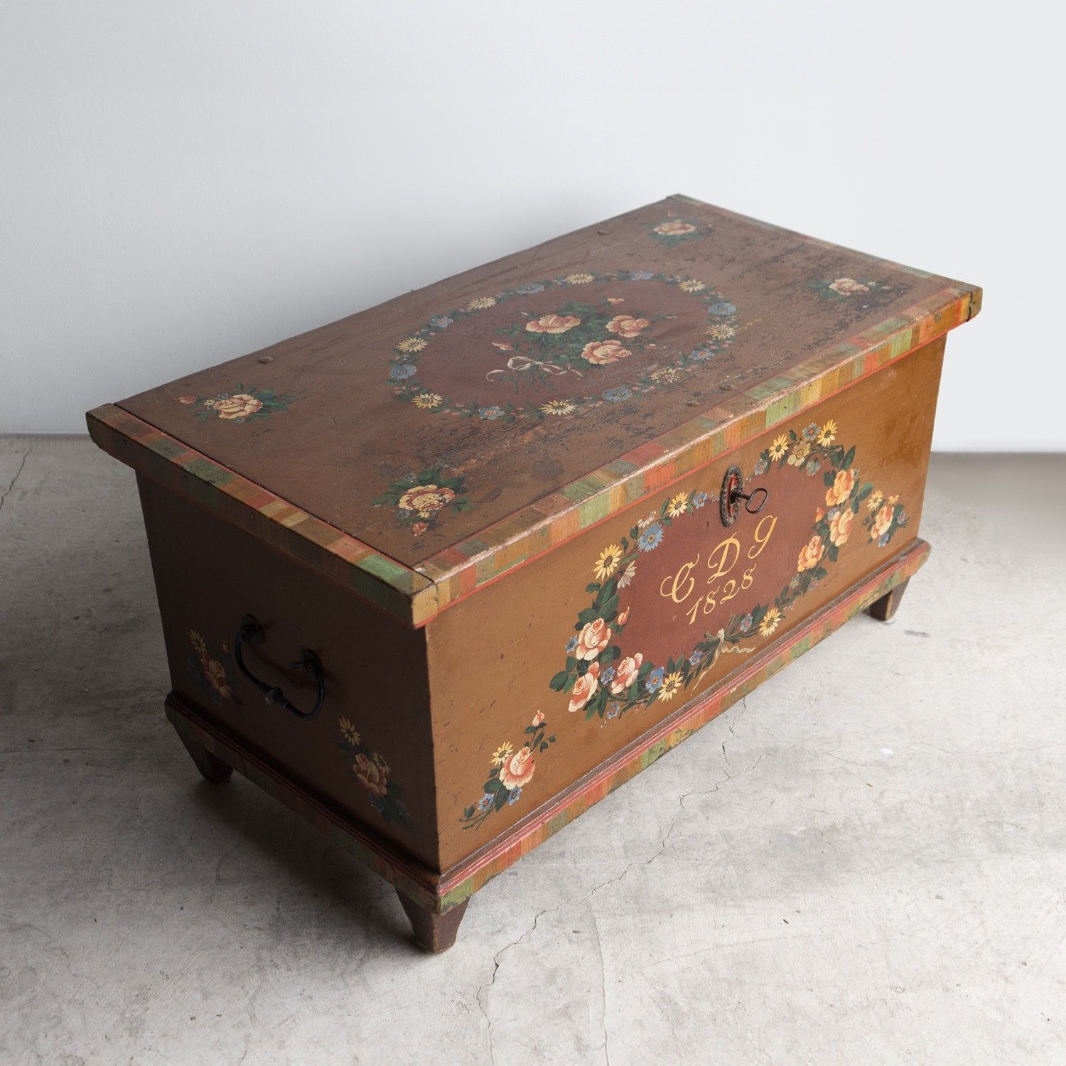 Antique Swedish Folk Art Marriage Chest Storage Box, Early 19th Century photo furniture
